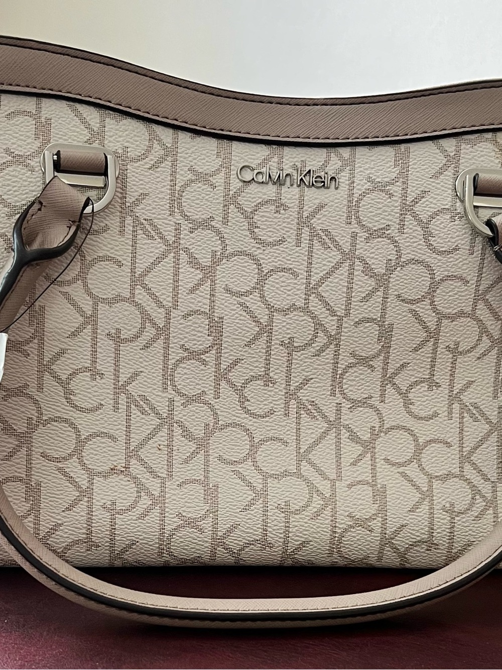 Calvin Klein Beige Logo-Print Shoulder Bag
